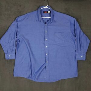 Red Kap Work Polo Shirt Mens 3XL Blue Solid Long Sleeve Button Up Workwear